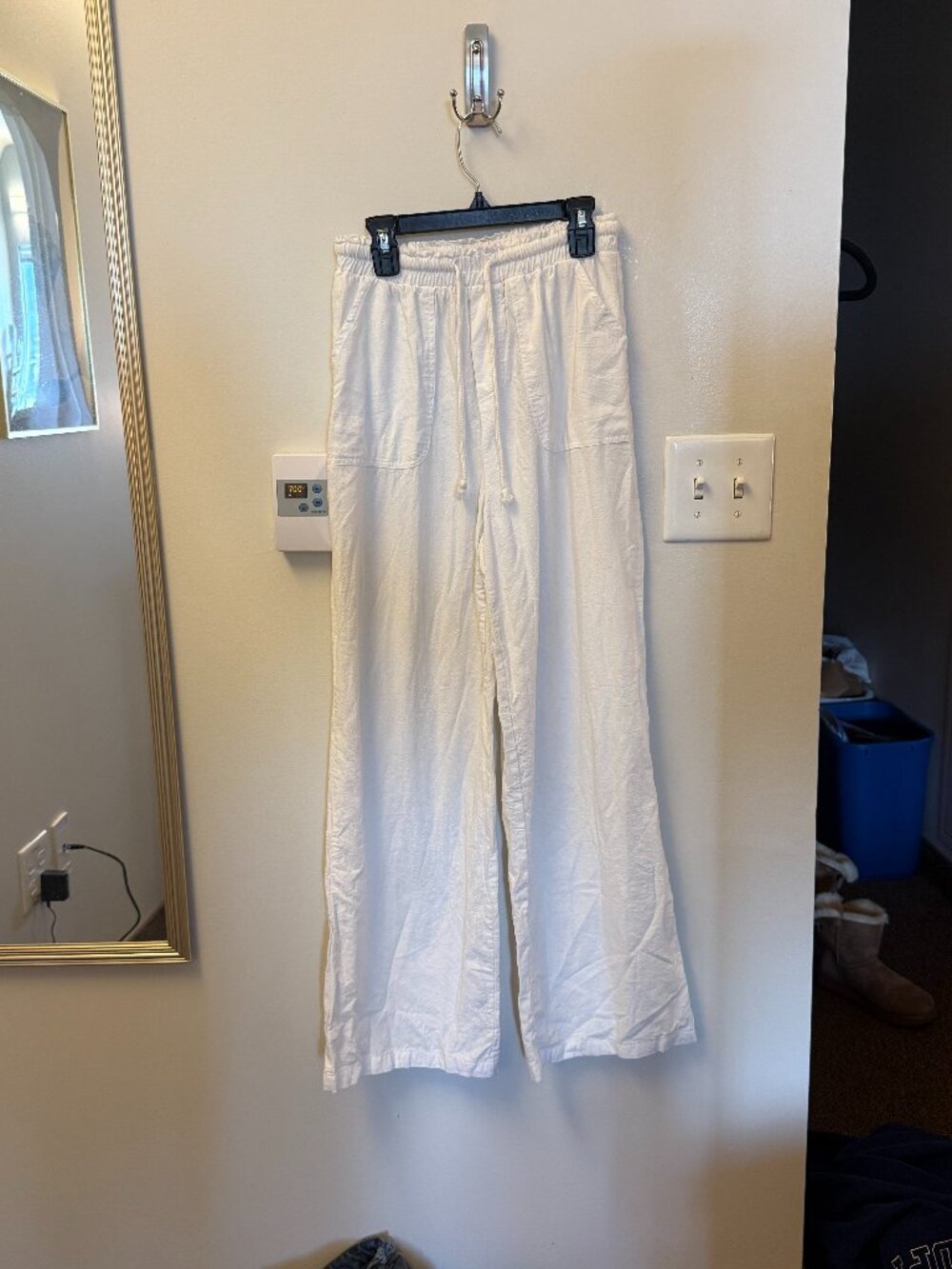 white linen style pants